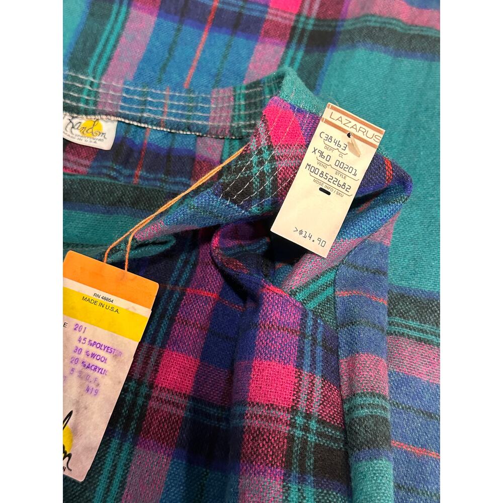 Vintage Plaid Midi Skirt Wool Blend Teal Pink Purple Cottagecore XL - Picture 7 of 8